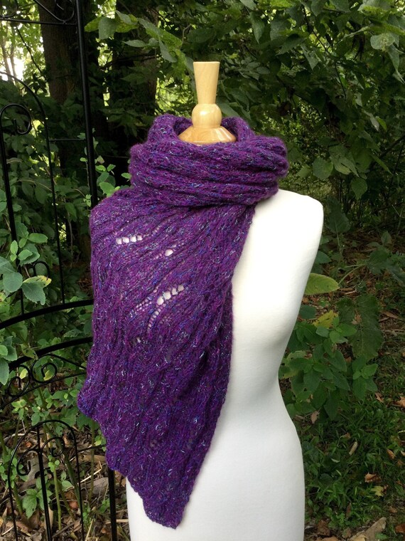 Purple Mohair and Silk Lace Scarf/wrap Hand Knit Sizes and