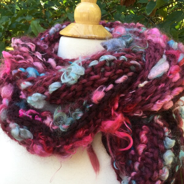 Écharpe Femme Tricotée Main Couleur Framboise - Mélange Acrylique/mohair/polyester - Neuf Sans étiquette - Hiver