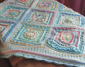 Crochet Pattern: pretty baby blanket, Tutti Frutti baby throw, crochet square afghan, perfect for baby's room