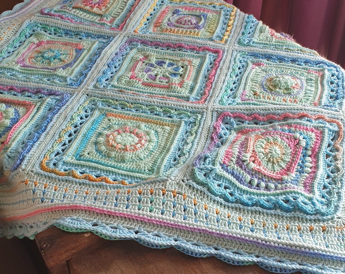 Featured listing image: Crochet Pattern: pretty baby blanket, Tutti Frutti baby throw, crochet square afghan, perfect for baby's room