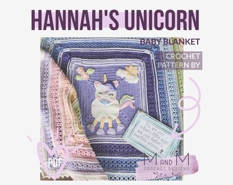 Crochet Pattern: Hannahs Unicorn Baby Blanket, crochet rainbow baby throw, crochet baby blanket, crochet throw, baby shower gift