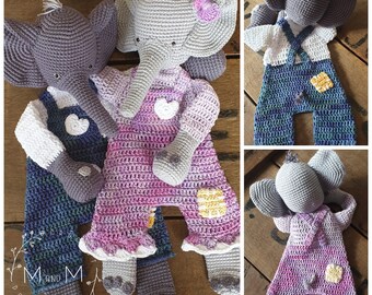 Crochet pattern: elephant ragdoll, cute amigurumi, easy to make crochet animal lovey, baby shower gift