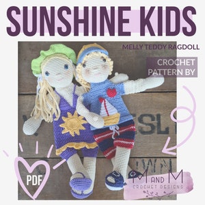 Crochet Pattern: Sunshine Kids, Melly Teddy Ragdoll, cute amigurumi girl & boy ragdoll, easy to make boy lovey, girl snuggler image 2