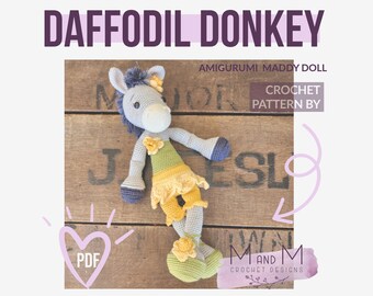 Crochet pattern: Daffodil Donkey Maddy Doll, ballerina donkey, perfect to gift anyone who loves donkeys, crochet ballerina donkey