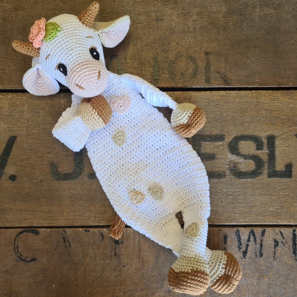 Crochet pattern: cow ragdoll, cute amigurumi, easy to make crochet animal lovey, baby shower