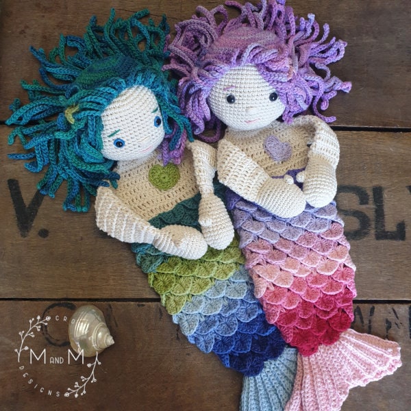 Crochet Pattern: Shelly & Sandy Mermaid, Melly Teddy Ragdoll, Cute amigurumi mermaid ragdoll, easy to make mermaid lovey, mermaid snuggler