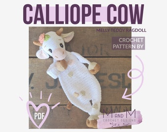 Crochet pattern: cow ragdoll, cute amigurumi, easy to make crochet animal lovey, baby shower