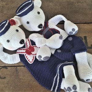 Crochet Pattern: Sailor Polar Bear Ragdoll - Amigurumi Snuggler (PDF Pattern)