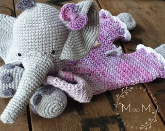 Crochet pattern: elephant ragdoll, cute amigurumi, easy to make crochet animal lovey, baby shower gift