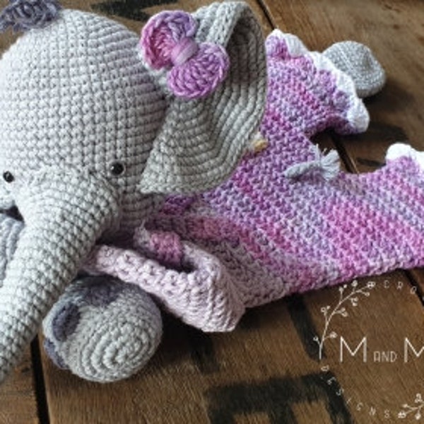 Crochet pattern: elephant ragdoll, cute amigurumi, easy to make crochet animal lovey, baby shower gift