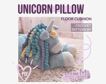 Crochet Pillow: Unicorn Pillow, crochet floor pillow, crochet unicorn cushion, unicorn pillow snuggler, nursery decor