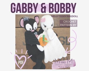 Crochet Pattern: Gabby Ghost, Bobby Bat, Melly Teddy Ragdoll, amigurumi ghost & bat ragdoll, bat snuggler, ghost lovey, ghost snuggler