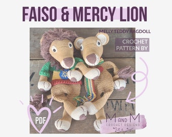 Crochet Pattern: Faiso & Mercy Lion, Melly Teddy Ragdoll, cute amigurumi lion ragdoll, easy to make lion lovey, lion snuggler