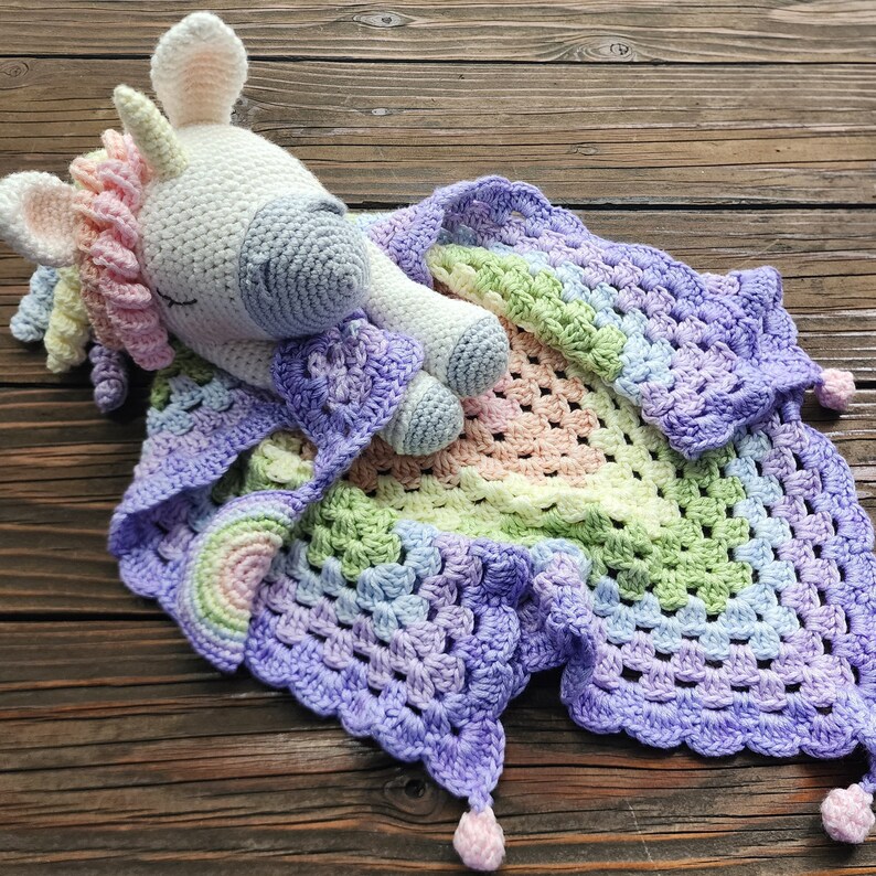 Crochet Pattern Rainbow Unicorn Lovey Blanket Cute Etsy