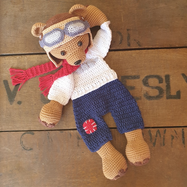 Crochet Pattern: Pilot Bear, Melly Teddy Ragdoll, cute amigurumi pilot bear ragdoll, easy to make bear lovey, pilot bear snuggler