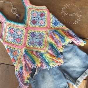 Crochet Pattern: Boho Chic Crop Top, crochet crop top, granny square crop top, crop top for kids