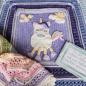 Crochet Pattern: Hannahs Unicorn Baby Blanket, crochet rainbow baby throw, crochet baby blanket, crochet throw, baby shower gift