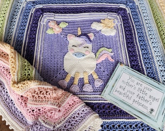 Patrón de crochet para manta de bebé de unicornio: Manta arcoíris de Hannah (patrón PDF)