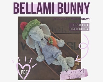 Crochet pattern: Bellamy Bunny, cute amigurumi bunny, easy to make, crochet doll, MellyGurumi, Easter / baby shower gift