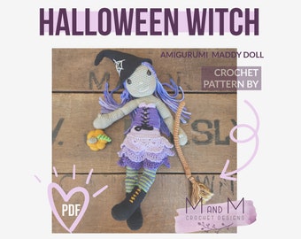 Crochet pattern: Halloween Witch, cute amigurumi, amigurumi crochet doll, Maddy Doll, great Halloween gift