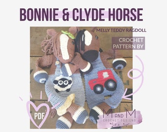 Crochet Pattern: Bonnie & Clyde Horse, Melly Teddy Ragdoll, cute amigurumi horse ragdoll, easy to make horse lovey, horse snuggler