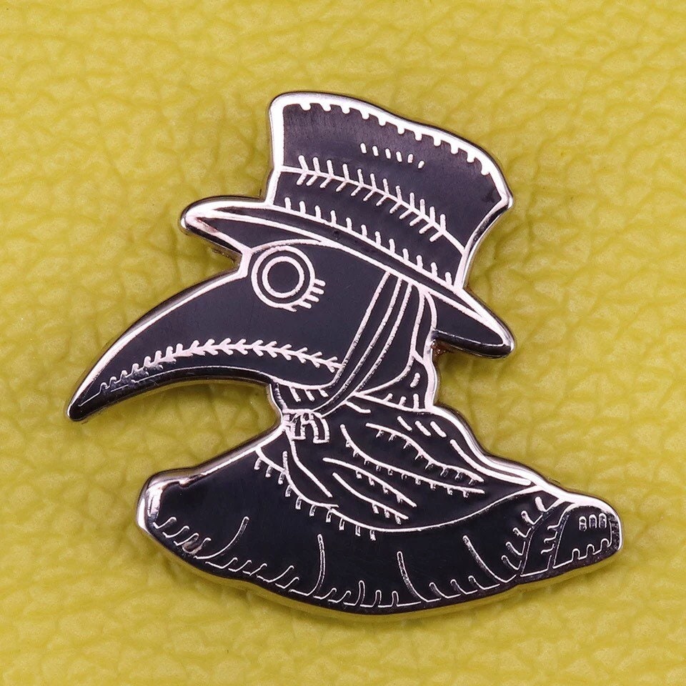 Plague Doctor Enamel Pin Custom Beak Face Brooch Black Bird Pin