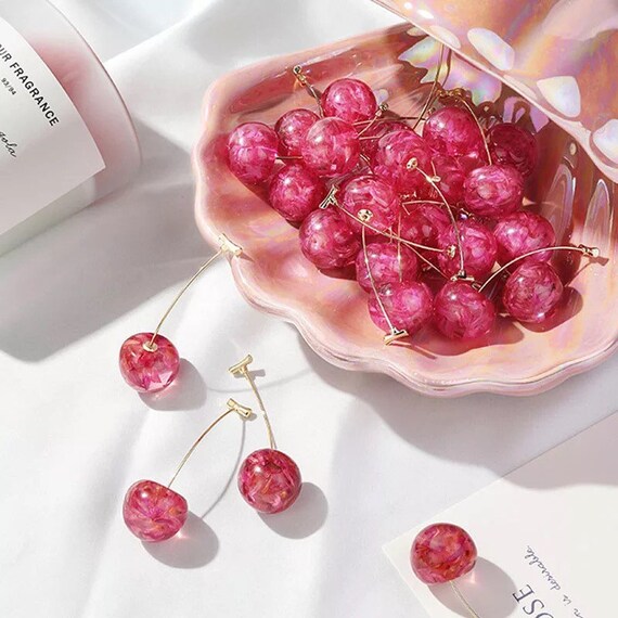 Cute Cherry Earrings Red Pink Cherry Earrings Etsy