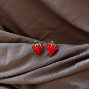 Cute Petite Strawberry Luxury earrings Red earrings fruit earrings perfect gift