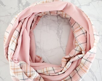 REVERSIBLE COTTON BAMBOO Infinity Scarf Perfect for Fall Winter- Pink Nutmeg
