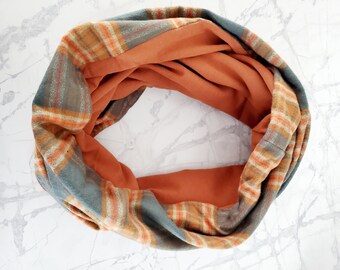 REVERSIBLE COTTON BAMBOO Infinity Scarf Perfect for Fall Winter- Adventure Plaid