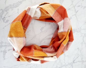 100% COTTON INFINITY SCARF perfect for Fall Winter- Rust Plaid
