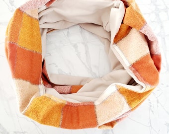 REVERSIBLE COTTON BAMBOO Infinity Scarf Perfect for Fall Winter- Rust Plaid