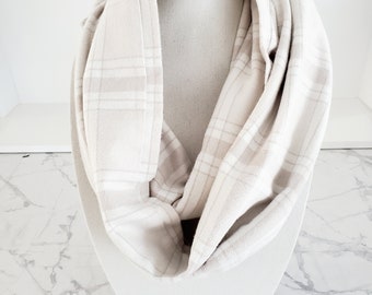 100% COTTON INFINITY SCARF perfect for Fall Winter- Ivory/Taupe