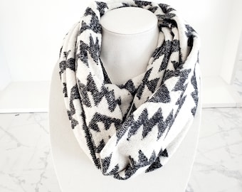 Warm Winter Infinity Scarf- White/Black