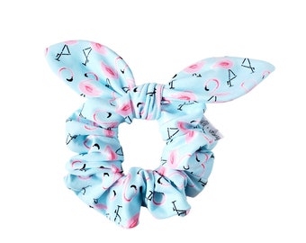 Blue Pink Flamingo Scrunchie Bow Scrunchie