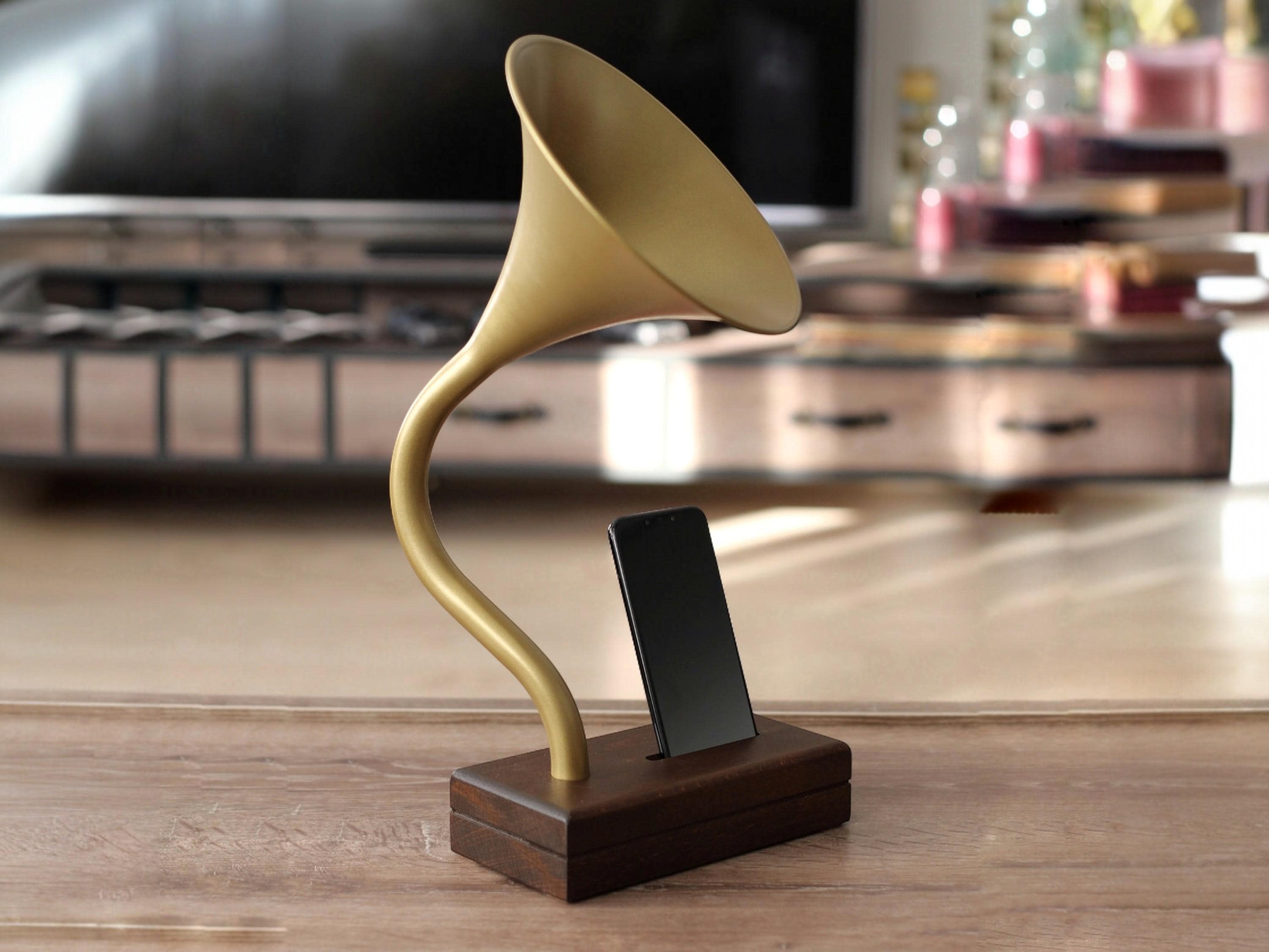 Acoustic Gramophone and Phone Speaker in Gold, Bedroom Decor for Music Lovers, Personalized 40th birthday gift