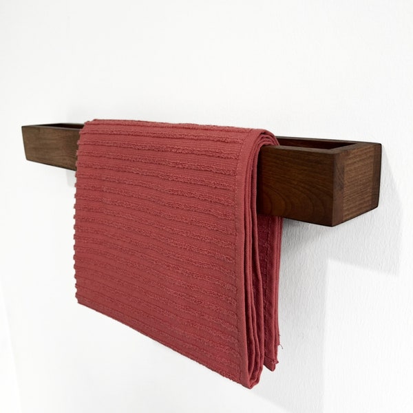 Porte-serviettes artisanal en bois de couleur noyer, porte-serviette pour la salle de bain, cadeau idéal pour une petite maison