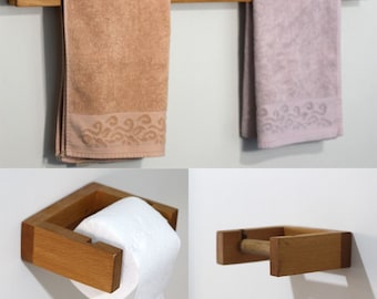 Handmade Wooden Bathroom Set, Wooden Towel Holder, Bathroom Wall Shelf, Bathroom Decor