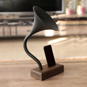 Personalized Acoustic Speaker and Wooden Phone Stand in Black, Retro Design Tabletop Decor for Home, Housewarming Gifts for Your Best Friend