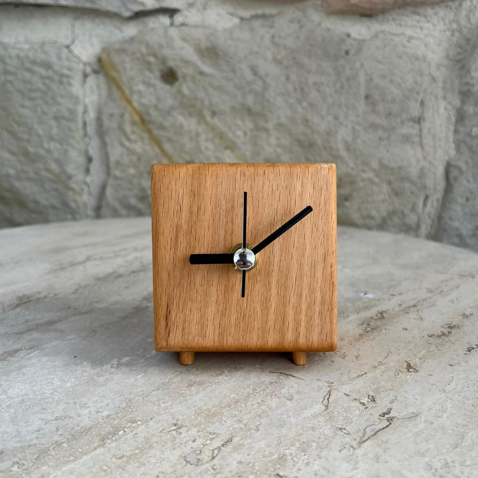 Handmade Natural Wood Color Tabletop Clock, Ultra Quiet Clock for Desk ...