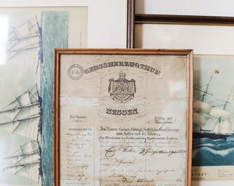 Antique Framed German Minister's Certificate