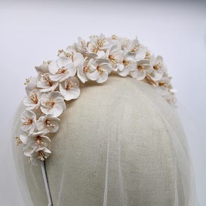 Porcelain Flower Crown: Bridal Headpiece with White Flowers
