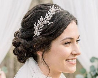 Crystal Silver Leaf Headband Tiara for Weddings Parties Hair Accessory Biezeib Wedding Bridal Headband for Brides, Crystal Teardrop  main image 2