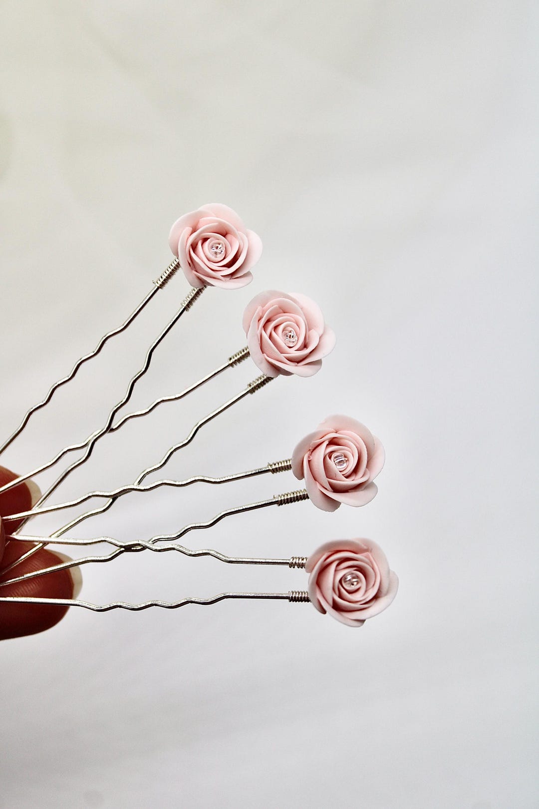 Dusty Pink Rose Bridal Hair Pins, Pearl Clay Flower Wedding Accessories ...