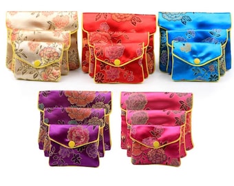 5pcs Satin gift purse pouch, Mixed color zip bag, Jewelry gift bag, Coin pouch, Free Shipping