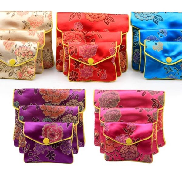 5pcs Satin gift purse pouch, Mixed color zip bag, Jewelry gift bag, Coin pouch, Free Shipping