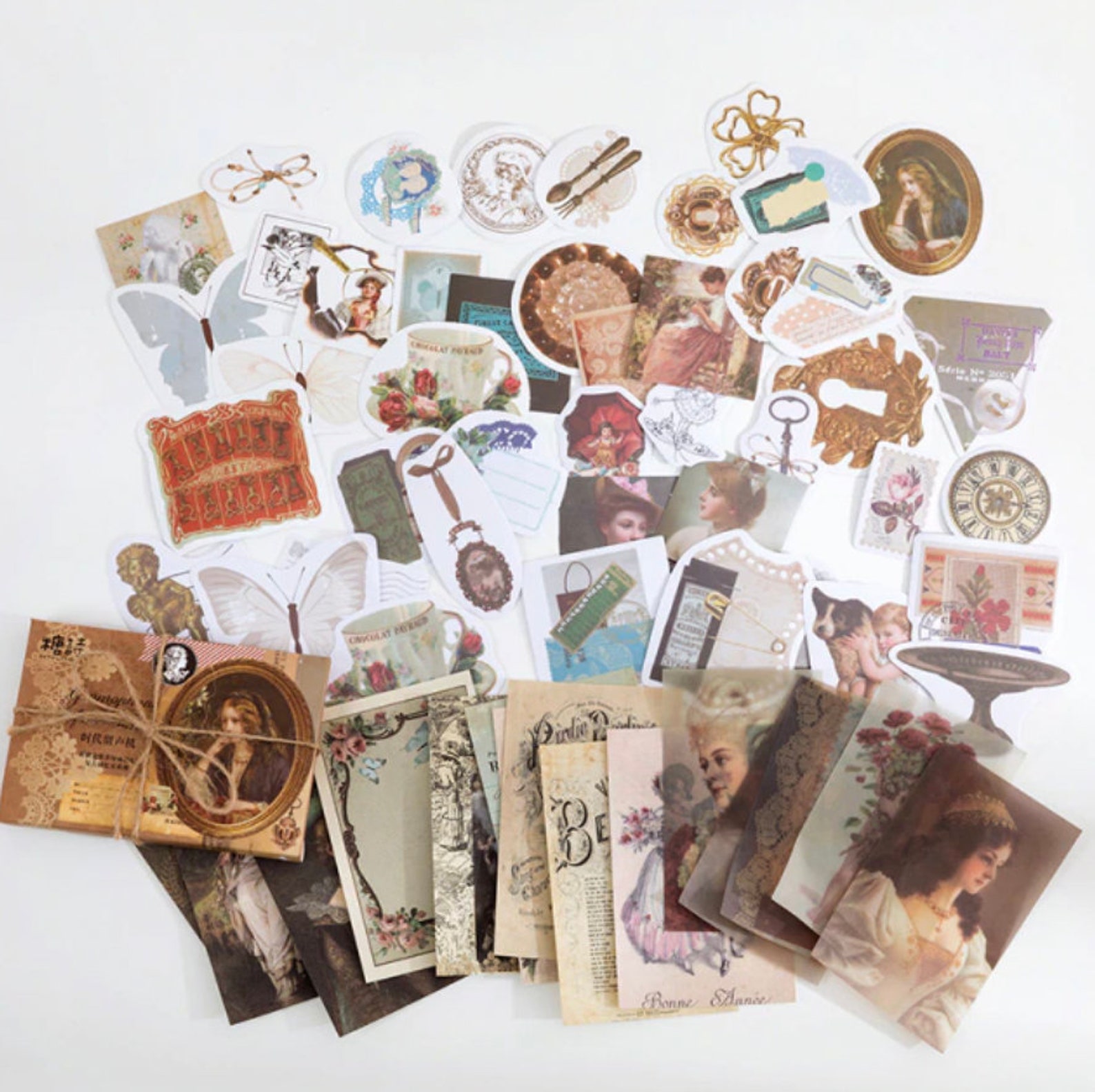 60 Piece Set Kawaii Vintage Stickers Retro Stickers Journal Etsy