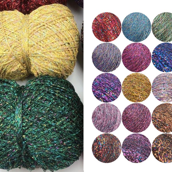 Glitter Metallic Yarn, 50 Grams Metallic Yarn for Crafting, Sparkle Cotton Yarn, Thread with Shimmer, Metallic Knitting Yarn, Hollow Yarn