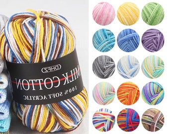 Variegated Milk Cotton Yarn, 3 Ply Soft Cotton Yarn, 50 Grams Amigurumi Yarn, Knitting Cotton Yarn, Sock Crochet Cotton Yarn, Gift for Her