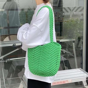 Women Tote Bag Solid Color Crochet Large Capacity Knitted Bag